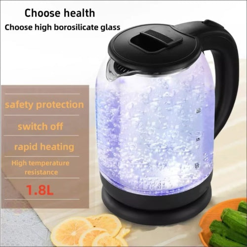 1.8L Electric Kettle Glass Witer With LED Lighting Glass Kettle, Black