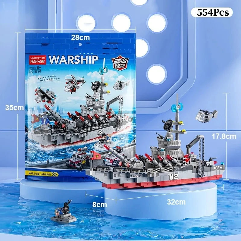 1560pcs 6 IN 1 Military Navy Ship