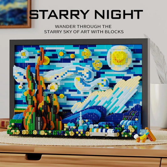 1731pcs Creative 3D Oil Painting 'Starry Night' Building Blocks Set